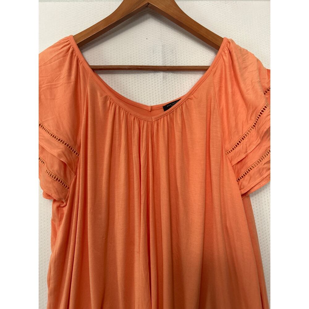 Ann Taylor Petite Orange Ruffle Short Sleeve V Neck Relaxed Fit Top‎ Size XLP - Picture 2 of 8